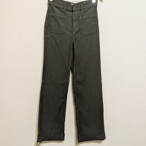 Faherty Stretch Terry Patch Pocket Pants Womens size 27 Green High Rise Wide Leg